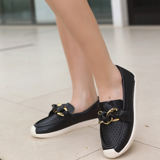 Black Leather Ballerina Shoes