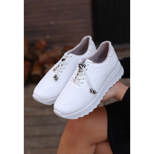 White Leather Lace-Up Sneakers