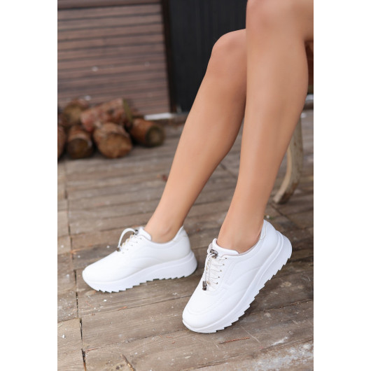 White Leather Lace-Up Sneakers