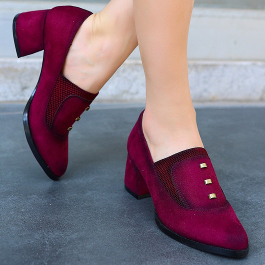 Burgundy Suede High Heel Shoes