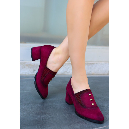 Burgundy Suede High Heel Shoes