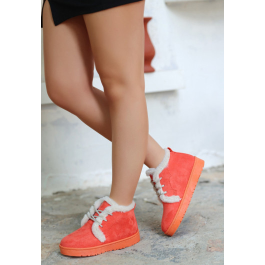 Orange Suede Lace-Up Boots