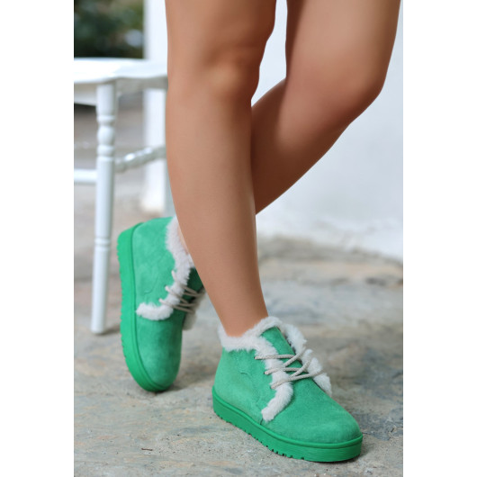 Green Suede Lace-Up Boots