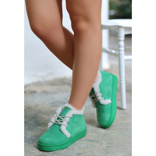 Green Suede Lace-Up Boots