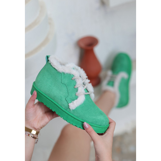 Green Suede Lace-Up Boots