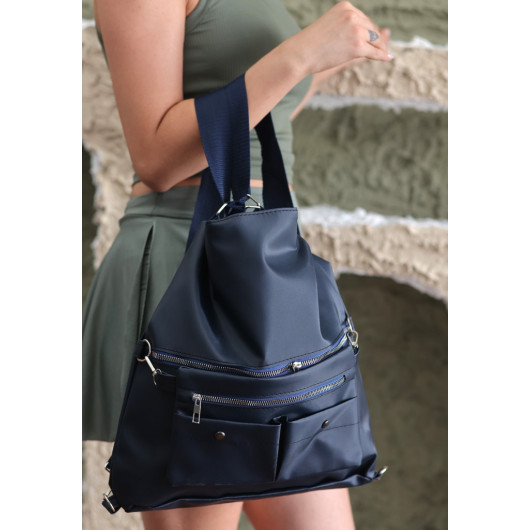 Navy Blue Leather Bag