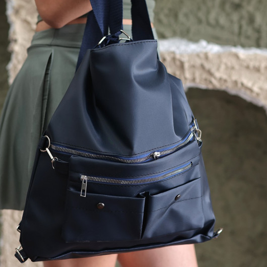 Navy Blue Leather Bag