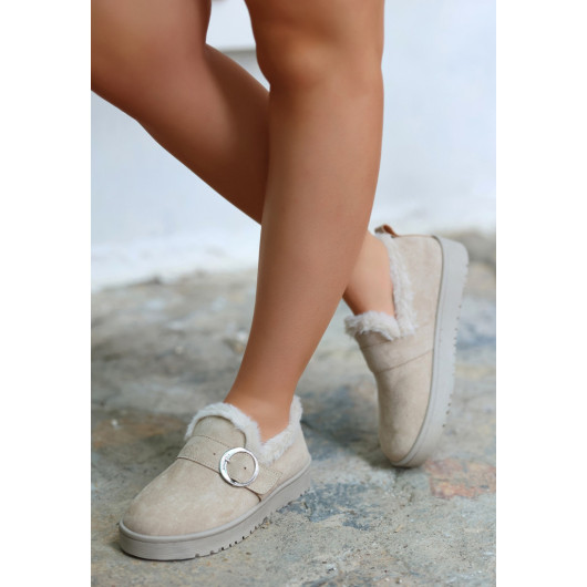 Beige Suede Ballerina Shoes