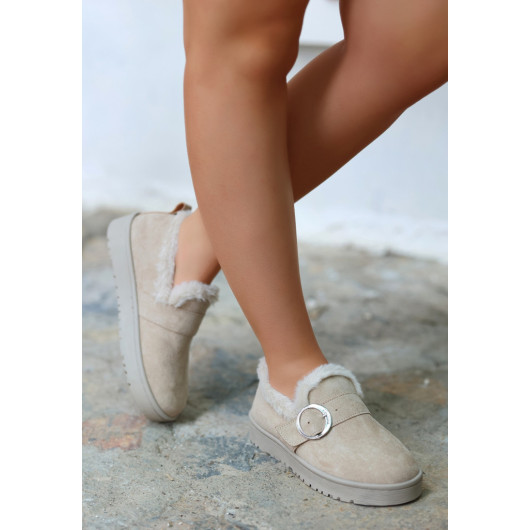 Beige Suede Ballerina Shoes