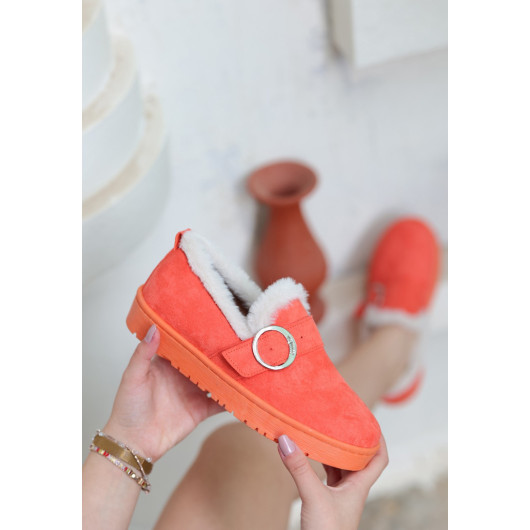 Orange Suede Ballerina Shoes