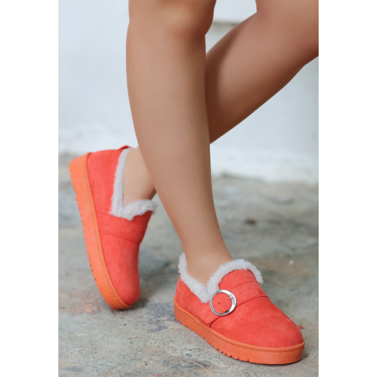 Orange Suede Ballerina Shoes