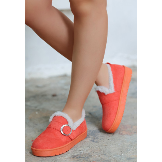 Orange Suede Ballerina Shoes