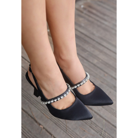 Black Satin Heeled Shoes