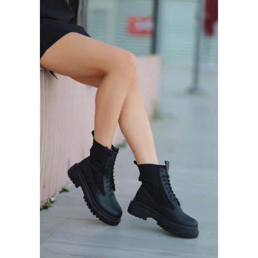 Black Leather Lace Up Boots