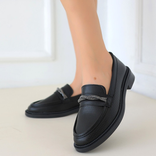 Black Leather Ballerina Shoes