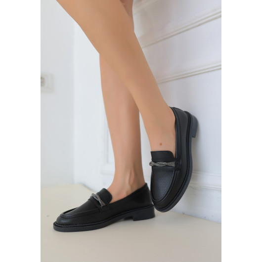 Black Leather Ballerina Shoes