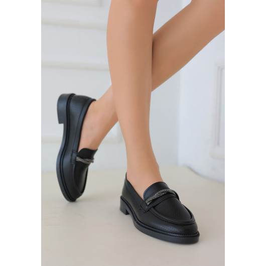 Black Leather Ballerina Shoes