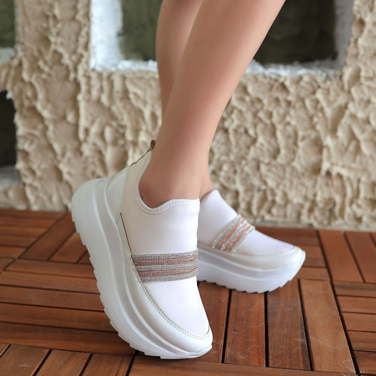 White Stretch Patent Leather Detailed Sneakers