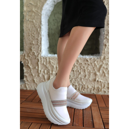 White Stretch Patent Leather Detailed Sneakers