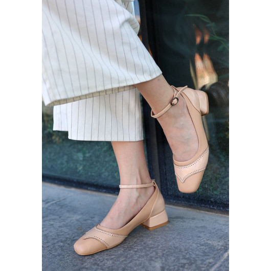 Cream Skin Heeled Shoes