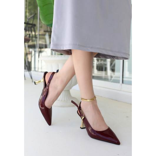 Burgundy Patent Leather High Heel Shoes