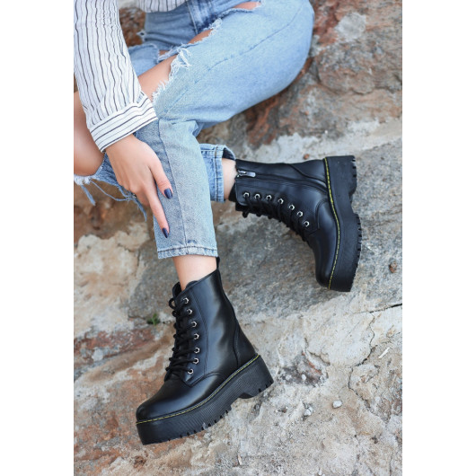 Black Leather Lace Up Boots