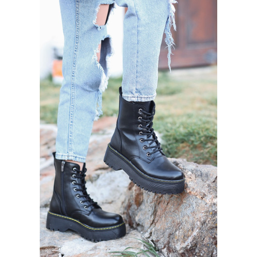 Black Leather Lace Up Boots