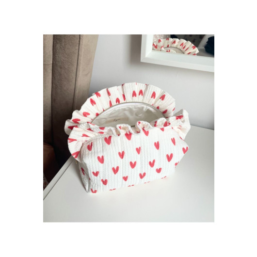 Heart Ruffled Make Up Bag Medium Size