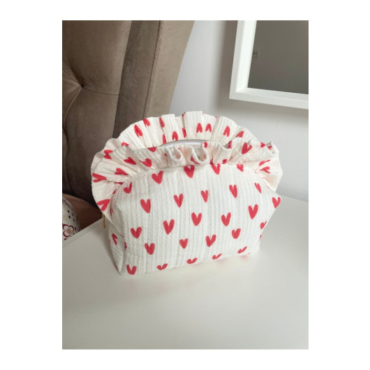 Heart Ruffled Make Up Bag Medium Size