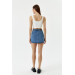 Asymmetric Cut Blue Mini Denim Skirt