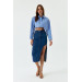 Asymmetrical Slit Detailed Dark Blue Midi Denim Skirt
