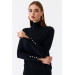 Turtleneck Sleeve Drop Knitwear Black Women's Sweater