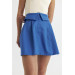 Waist Detailed Gabardine Blue Mini Skirt
