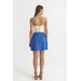 Waist Detailed Gabardine Blue Mini Skirt