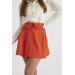 Waist Detailed Gabardine Orange Mini Skirt