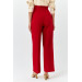 Waist Detail Wide Leg Red Women's Fabric Trousers