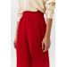 Waist Detail Wide Leg Red Women's Fabric Trousers