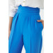 Waist Detailed Wide Leg Blue Women's Fabric Trousers