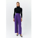 Waist Detailed Wide Leg Purple Women's Fabric Trousers