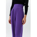 Waist Detailed Wide Leg Purple Women's Fabric Trousers