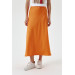 Neon Orange Satin Skirt With Elastic Waist