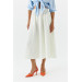 Poplin Ecru Midi Skirt With Elastic Waist