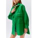 Double Pocket Faux Leather Green Women's Shirt Jacket