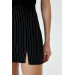 Striped Slit Detailed Black Mini Skirt