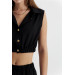 Crop Shirt Maxi Skirt Black Women's Suit