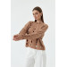 Cut Out Detailed Knitwear Light Brown Women's Blouse