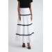 Lace Detailed Pleated Poplin White Maxi Skirt