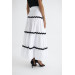 Lace Detailed Pleated Poplin White Maxi Skirt