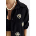 Sea Shell Embroidered Black Women's Shirt