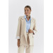 Patterned Cuff Blazer Beige Women's Jacket